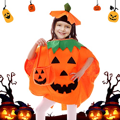 Halloween Kürbis Kostüm Kinder, Kinder Kürbis Kostüm Anzug, Baby Kürbis Cosplay Kostüm, Kürbis-Kostüm Kinder, Halloween Kürbis Kostüm mit Tasche + Hut, für Pumpkin Halloween Cosplay Party Kleidung von YISKY