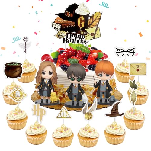 Magier Kuchen Toppers, 14 Stück Wizard Cupcake Topper, Harry Cake Topper, Zauberer Tortendeko, Harry Figuren Set, Harry Tortendeko Geburtstag, Zauberer Doll Figures, für Kinder Geburtstagsfeiern von YISKY