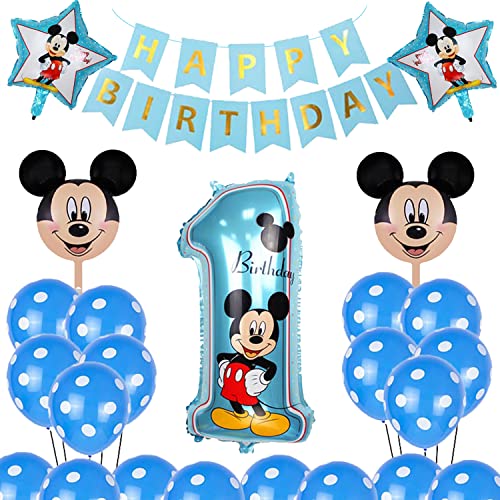 Mickey Luftballons Geburtstagsdeko, 17 Stück Mickey Themed Geburtstag Dekorationen, 1 Jahr Kindergeburtstag Deko, Mickey Folienballons, Mickey Zahlenballon, für Deko Geburtstag Party von YISKY