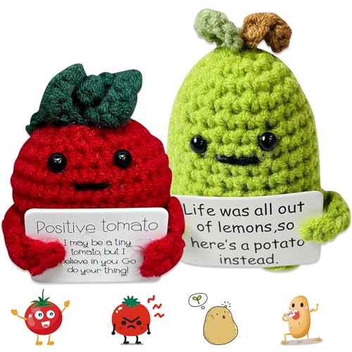 YISKY Pocket Hug Positive Kartoffel, 2 Stück Positive Tomate Pocket Hug, Positive Potato Pocket Hug, Kreative Strickwolle Kartoffel Puppe mit Positive Energiekarte, Strickwolle Kartoffel Puppe von YISKY