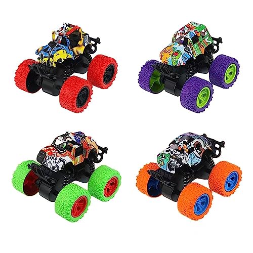 Monster Truck Spielzeug, 4 Stück Spielzeugauto, Trägheit Reibungsbetriebene Autos, Große Gummiräder 360° Drehung Trägheit Fahrzeug, Geländewagen Spielzeugauto für Kinder Jungen ab 3 Jahren von YISKY