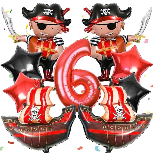 Piratenschiff Luftballons Set, 9 Stücke Piraten Folienballon Kinder, Piratenschif Geburtstagsdeko 6 Jahre, Piraten Geburtstag Deko Set, Piraten Helium Luftballons, Piraten Deko Kindergeburtstag von YISKY