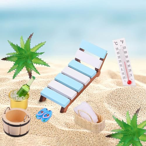 Miniatur Deko Sauna Zubehör, 11-Teiliges Wellness Deko Zubehör, Miniatur Ornament Set, Strand Mikrolandschaft mit Mini Strandkorb, Miniatur Deko Sauna Zubehör Set für DIY Puppenhaus Dekoration von YISKY