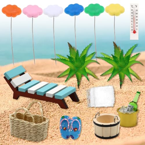 Strand Deko Miniatur Set, 11 Stück Wellness Deko Zubehör Sauna Deko, Mini Strandkorb Korb Hausschuhe Eimer Badetuch, Geeignet DIY, Einzigartiges Geschenk Garten Dekoration Sauna Zubehör Geschenk von YISKY