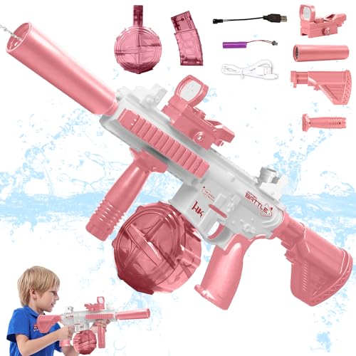 Wasserpistole, 32 ft Wassergewehr Spielzeug für Kinder und Erwachsen, 500ML 2 in 1 Automatische Wasserpistolen Groß Externe Wasserflasche, Wasserpistole für Sommer Schwimmbad (Rosa) von YISKY