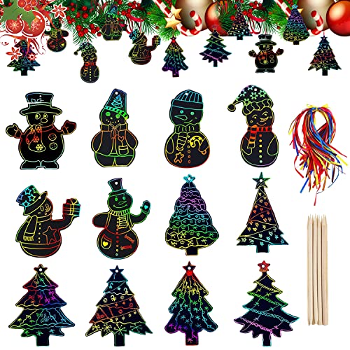 Weihnachten Kratzbilder, 48 Stück Weihnachten Kratzpapier, Weihnachtsdeko Kratzpapier, Kratzbilder für Kinder, Regenbogen Kratzpapier Set für Kinder Basteln, Weihnachtsan Geschenkan von YISKY