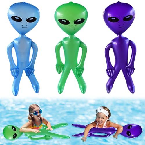 Alien Aufblasbare Spielzeuge, 3Pcs Aufblasbares Alien Spielzeug, 90cm Aufblasbarer Alien, Riesiges aufblasbares Alien, Alien Requisiten Dekoration, Alien Ballon für Geburtstag Alien Themenparty Kinder von YISKY