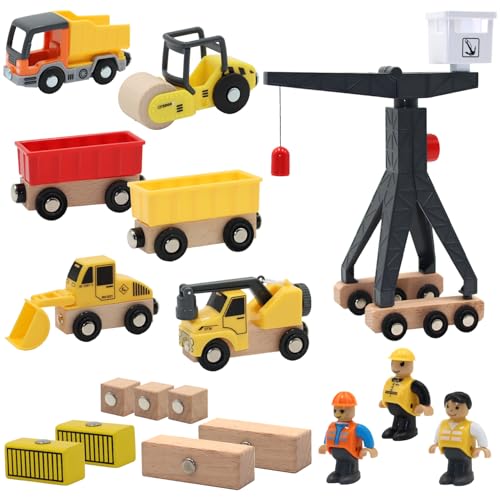 YISKY Baustelle Kinder Fahrzeug, Holz Konstruktions Fahrzeuge, Baustellen Spielset Kinder, Crane Spielzeug Set, mit Turmkran Bagger Muldenkipper Radlader Straßenwalze, Spiel Set für Kinder ab 3 YISKY Baustelle Kinder Fahrzeug, Holz Konstruktions Fahrzeuge, Baustellen Spielset Kinder, Crane Spielzeug Set, mit Turmkran Bagger Muldenkipper Radlader Straßenwalze, Spiel Set für Kinder ab 3 von YISKY
