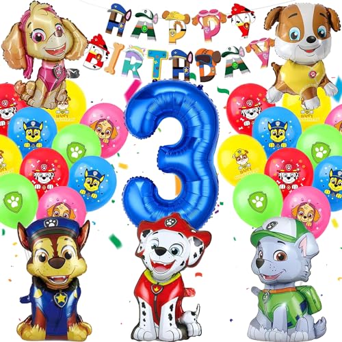 YISKY Dog Cartoon Luftballons Geburtstag Deko 3 Jahre, Hund Geburtstagsdeko 3 Jahr Ballon, Paw Luftballon Geburtstag 3 Jahre, Happy Birthday Banner für 3 Jahre Kindergeburtstag Partydeko YISKY Dog Cartoon Luftballons Geburtstag Deko 3 Jahre, Hund Geburtstagsdeko 3 Jahr Ballon, Paw Luftballon Geburtstag 3 Jahre, Happy Birthday Banner für 3 Jahre Kindergeburtstag Partydeko von YISKY