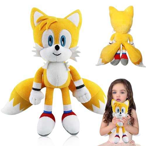 S-onic Tails Kuscheltier, 30cm S-onic Plüschfigur, Kinder S-onic Plüschpuppen, Cartoon Anime S-onic Spielzeug Plüsch, S-onic Knuckles Plüschtier, Gefüllte Plüsch für Mädchen Jungen Geburtstage, Gelb von YISKY