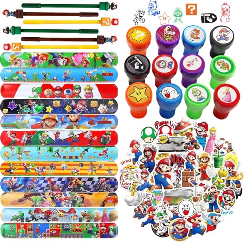 Mario Slap Bracelet für Kinder, 80 Stück Mario Kindergeburtstag Party Mitgebsel, Mario Schnapparmband, Mario Slap Bands, Mario Bros Slap Armbänder, Mario Clap Bracelets, für Jungen und Mädchen von YISKY