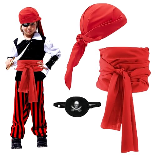 YISKY Roter Piraten Kopftuch, Piraten Schärpe, Piraten Accessoires Set, Haarband Piraten, Piraten Rollenspiel Set, Piraten Zubehör mit Schärpe, Stirnband, für Halloween Deko Piratenparty YISKY Roter Piraten Kopftuch, Piraten Schärpe, Piraten Accessoires Set, Haarband Piraten, Piraten Rollenspiel Set, Piraten Zubehör mit Schärpe, Stirnband, für Halloween Deko Piratenparty von YISKY