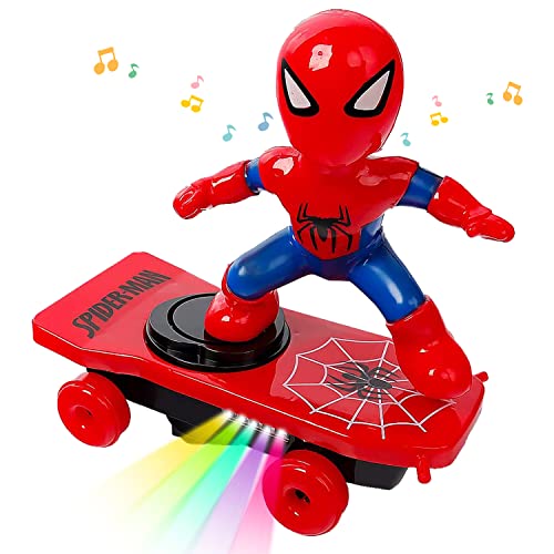 YISKY Spider Man Stunt Spielzeug Auto, Spider Man Fahrzeug mit Musik und Beleuchtung, Spider Man Spielzeug Roller, Elektrischer Spielzeug Auto, Beleuchtetes Spielzeugauto für Kinder ab 3 Jahren von YISKY