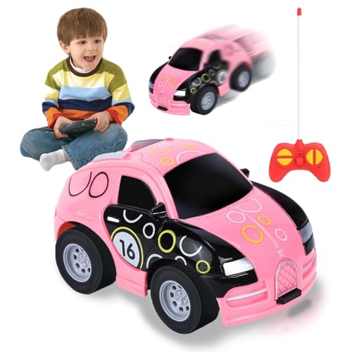 Spielzeug Auto ab 3 4 Jahre, 2.4 GHz Jungen Ferngesteuertes Auto, Remote Control Car Kinder, Robust Mini RC Au-to, Spielzeugauto Rennauto mit Fernbedienung, Geschenk für Junge Mädchen 3+ Jahre (Rosa) von YISKY