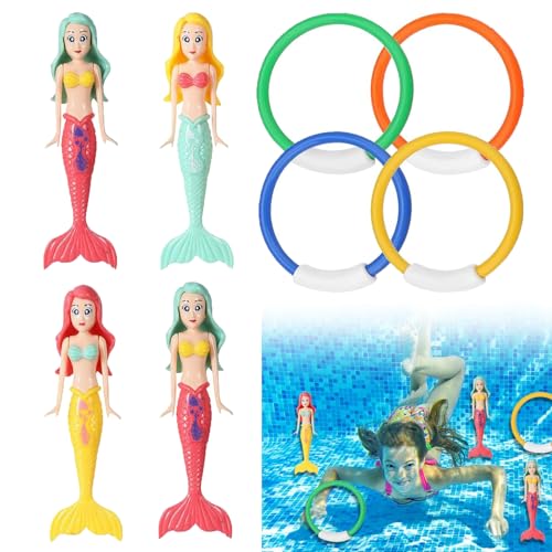 YISKY Kinder Tauchspielzeug, 8 Stück Tauch Pool Spielzeug, Unterwasser Schwimmbad Spielzeug, Meerjungfrau Tauchspielzeug, Tauchring für Unterwasserspiel und Tauchtraining von Kindern von YISKY