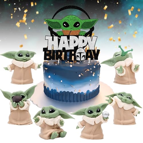 Yoda Minifiguren Set, 7 Stück Yoda Torte Topper, Yoda Cupcake Figuren, Yoda Deko Geburtstag, Star Wars Kuchen Dekoration, Yoda Puppendekoration, Kuchendeko Geburtstag fur Mädchen, Junge von YISKY
