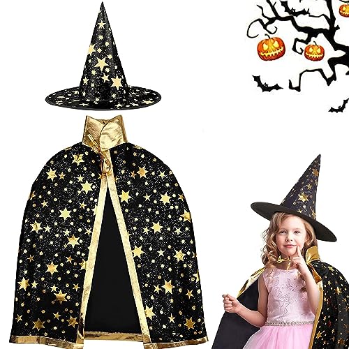 YITONGFUKinder Halloween Kostüm。wizard cape，witch umhang mit hut,zauberer kostüm kinder,Requisiten für Jungen Mädchen Cosplay Party von YITONGFU