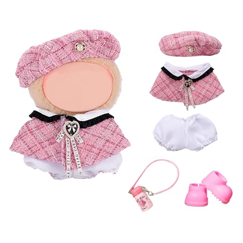 5 Stück Puppenkleidung für 17 cm große Plüschpuppen, einschließlich einem rosa Kleidungsset, einem Paar Schuhe und einer rosa Flasche für Kindergeburtstag, Weihnachtsfeier (Puppe nicht im Lieferumfang von YITULOU