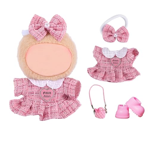 Kleidung für 17 cm große Puppen, 17 cm große Plüschkleidung, inklusive rosa Kleid und rosa Schmetterlingsknoten, ein Paar Schuhe und einen Rucksack (ohne Puppen) von YITULOU