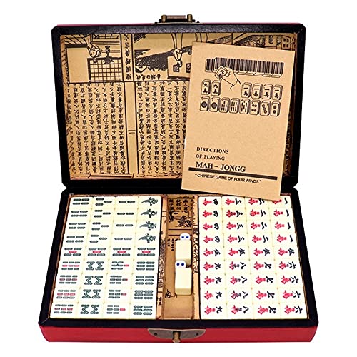 YIWENG Chinesisches nummeriertes Mahjong-Set 144 Fliesen Mah-Jong-Set Tragbares chinesisches mit Schachtel,Mah-Jong Set mit Etui von YIWENG