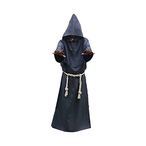 YIWENG Halloween Priester Kostüm mit Kapuze mit Kreuz Halskette Gürtel Unisex Männer Frauen Solide Lange Vater Vikar Kostüm Mittelalterliche Priester Cosplay Kostüme von YIWENG