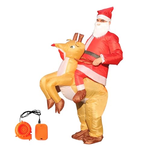 YIWEOG Aufblasbares Weihnachtskostüm mit Elch als Reitelch, lustige Kleidung, Weihnachtskostüm mit Elch als Luftanzug, Urlaubsparty, Cosplay-Kostüm für Frauen, Männer, Erwachsene und Kinder, mit Geblä von YIWEOG