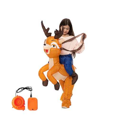 YIWEOG Aufblasbares Weihnachtskostüm mit Elch als Reitelch, lustige Kleidung, Weihnachtskostüm mit Elch als Luftanzug, Urlaubsparty, Cosplay-Kostüm für Frauen, Männer, Erwachsene und Kinder, mit Geblä von YIWEOG