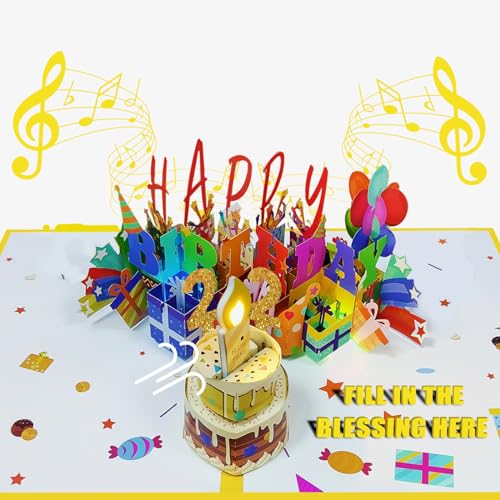 Geburtstagskarte zum 22. Geburtstag, Musikalische Geburtstagskarten mit Licht und Musik, aufblasbar, 3D-Geburtstagskarte, Geburtstagskarte für junge Frauen und Männer, spielt Hit Song "Happy Birthday" von YIXIN