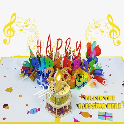 Geburtstagskarte zum 26. Geburtstag, Musikalische Geburtstagskarte mit Licht und Musik, aufblasbar, 3D-Geburtstagskarte, Geburtstagskarte für junge Frauen und Männer, spielt Hit Song "Happy Birthday" von YIXIN