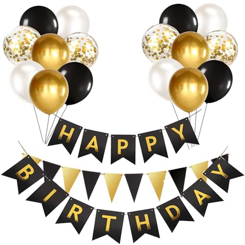 Luftballons Geburtstag Dekoration Set, Schwarz Gold Geburtstagsdeko Happy Birthday deko Banner Party Deko Geburtstag Set mit 16pcs Luftballons Konfetti Ballons Dreiecksflaggen Girlanden(BK&GD+SJQ) Luftballons Geburtstag Dekoration Set, Schwarz Gold Geburtstagsdeko Happy Birthday deko Banner Party Deko Geburtstag Set mit 16pcs Luftballons Konfetti Ballons Dreiecksflaggen Girlanden(BK&GD+SJQ) von YIXINCHENQI