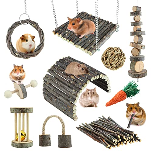 Hamster Spielzeug Ratte Spielzeug Chinchilla Spielzeug Hamster Kauspielzeug Käfig Zubehör Apple Holz Sticks Leiter Bell Roller für Meerschweinchen und andere Kleintiere von YIXUND