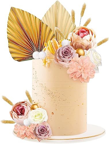 Boho Tortenaufsatz Tortendeko Blumen Tortendeko Kugeln Deko Torte Palmblätter Kuchendekoration 31Stk für Männer Frau DIY Geburtstag Babyparty Braut tortendekoration von YIYICO