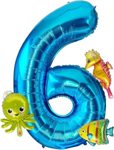 4Pcs Meerestiere Ballons, 40 Inch Luftballon 6 Geburtstag, Meerestiere Folienballon, Ozean Deko, Geeignet für Kindergeburtstage und Ozean Themenpartys von YIZHIXIANGQ