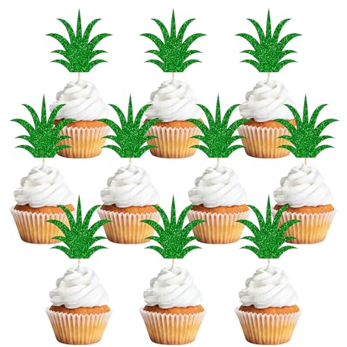 Ananas Blätter Cupcake Topper, 36 Stück Blätter Cake Topper, Ananas Tortendeko, Hawaii Kuchen Deko, Grün Kuchen Topper für Obstkuchen Dessert Geburtstag Party von YIZHIXIANGQ