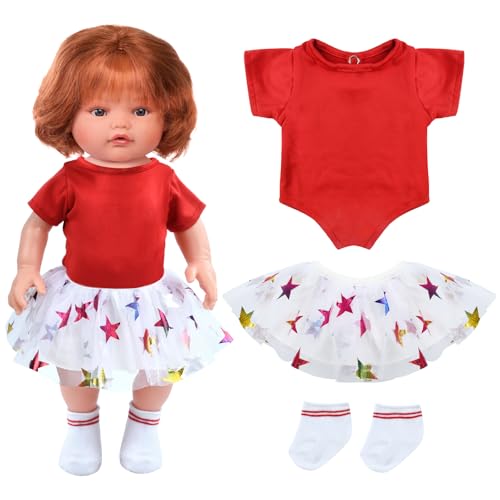 Puppenkleidung Sommer, Kleidung Outfits für Baby Puppen, Baby Puppe Kleidung, Puppenkleidung Set 35-45 cm, Puppenzubehör mit Body, Rock, Socken von YIZHIXIANGQ