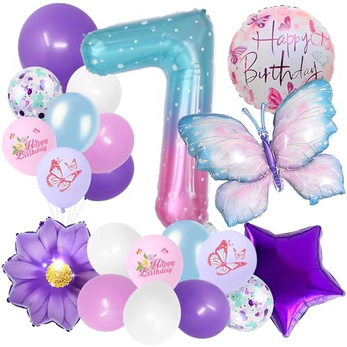 Schmetterlinge Deko Geburtstag Mädchen 7, Schmetterling Ballon 7, Schmetterling Themen Party, 7 Geburtstag Mädchen, Gradient Schmetterling Ballons, für Kindergeburtstag Party Deko von YIZHIXIANGQ