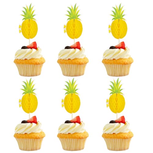 Tortendeko Ananas, 24 Stück Cocktailspieße Ananas, Cocktail Party Dekorationen, Cupcake Deko Hawaii, Geburtstag Kuchendeko für Obstkuchen Dessert Geburtstag Party von YIZHIXIANGQ