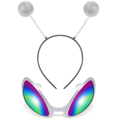 YIZHIXIANGQ Glitzer Alien Haarreif, Alien Haarband Silber, Alien Kopfschmuck, Unisex Haarband, Alien Regenbogenlinse Sonnenbrille, Stirnband für Mottoparty, Outfit Party YIZHIXIANGQ Glitzer Alien Haarreif, Alien Haarband Silber, Alien Kopfschmuck, Unisex Haarband, Alien Regenbogenlinse Sonnenbrille, Stirnband für Mottoparty, Outfit Party von YIZHIXIANGQ
