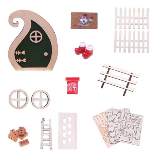 20 Stück Puppenhäuser Miniatur Urlaub Türen Weihnachtsdekoration Set Harz Holz Kreatives Projekt Holz Harz Puppenhäuser Weihnachtsschmuck von YIZITU