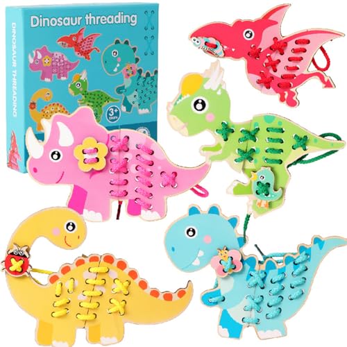 5 Stücke Dinosaurier Holz Fädenpuzzle Vorschule Lernspielzeug Kid Training Bildungsspielzeug Tragen Resistenter Fadenspielzeug Für Kleinkinder Holz von YIZITU
