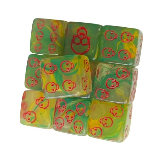6-seitige runde Eck-Würfel, Acryl, Totenkopf-Muster, Rollenspiel für Tischspiele, Klassenzimmer, Unterricht, einfach zu bedienen, Totenkopf-Muster, Tischspielzubehör für Rollenspiele, 10 Stück von YIZITU