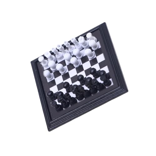 Dekoratives Miniatur-Schach-Set, komplettes Metallbrett und Figuren für Puppenhäuser, Displays aus Metall, Miniatur-Schach-Set von YIZITU