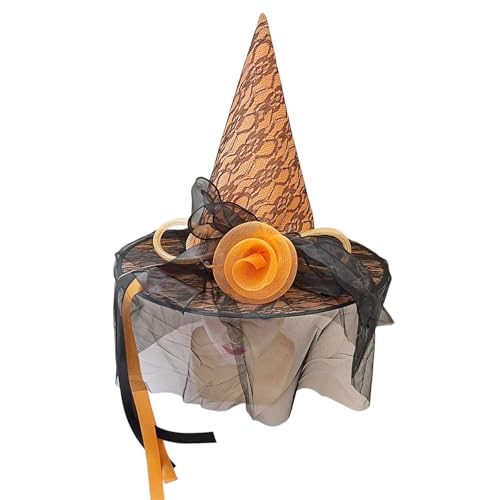 Halloween-Cosplay-Hut, Hexe mit Blume, 33 cm hoch, spitz, Zauberer für Frauen, Maskeraden, Halloween, Cosplay, Hexenparty-Zubehör von YIZITU