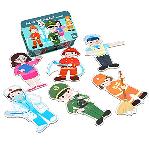 Lernpuzzlebox Holz Cartoon Puzzle Verdicken Holz Frühes Lernen Spielzeug Tangram Kids 3+ Geschenk 6pieces Blechpackung von YIZITU