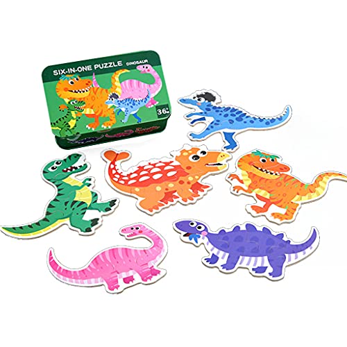 Lernpuzzlebox Holz Cartoon Puzzle Verdicken Holz Frühes Lernen Spielzeug Tangram Kids 3+ Geschenk 6pieces Blechpackung von YIZITU