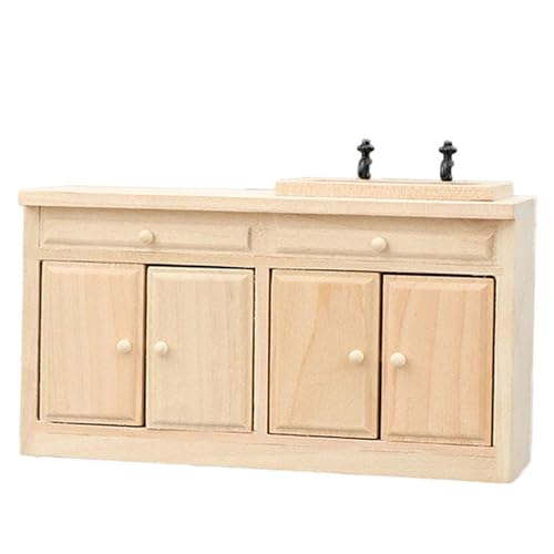 Puppenhäuser aus Holz, Küchenschrank mit funktionaler Schublade, Miniatur-Möbelmodell für kreative Puppenhäuser, Szene, Bauzubehör Puppenhäuser aus Holz, Küchenschrank mit funktionaler Schublade, Miniatur-Möbelmodell für kreative Puppenhäuser, Szene, Bauzubehör von YIZITU