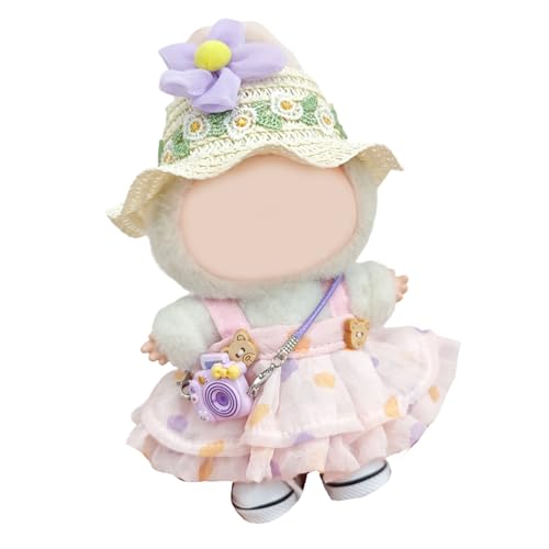 Puppenkleidungs-Set, Riemchenkleid und gewebter Strohhut für Anime-Figur, 17 cm, Stehpuppe, Dressingup-Outfit, Puppenkleid-Set von YIZITU