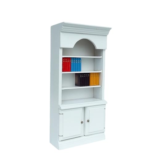 Realistisches Holz-Bücherregal für Puppenhaus, Arbeitszimmer, 1/12, Miniaturmodell, Bücherregal mit bunten Büchern, Figuren, Puppenhaus-Bücherregal aus Holz von YIZITU