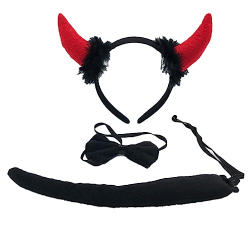Teufelskostüm-Set, Halloween-Party-Requisite, Teufelsohren, Stirnband, Fliege, Schwanz, Set, Cosplays, Aufführungen, Requisite für Damen, Kinder, Halloween, Teufelskostüm-Set, inklusive Horn-Stirnband Teufelskostüm-Set, Halloween-Party-Requisite, Teufelsohren, Stirnband, Fliege, Schwanz, Set, Cosplays, Aufführungen, Requisite für Damen, Kinder, Halloween, Teufelskostüm-Set, inklusive Horn-Stirnband von YIZITU