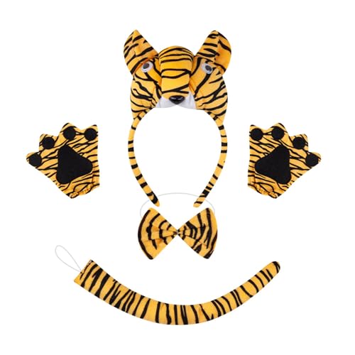 YIZITU 1/3/4/5-teiliges Tiger-Kostüm-Zubehör-Set für Kinder, Mädchen, Tigerohren, Stirnband, Fliege, Tigerschanz, Tutus, Rock für Tierparty YIZITU 1/3/4/5-teiliges Tiger-Kostüm-Zubehör-Set für Kinder, Mädchen, Tigerohren, Stirnband, Fliege, Tigerschanz, Tutus, Rock für Tierparty von YIZITU